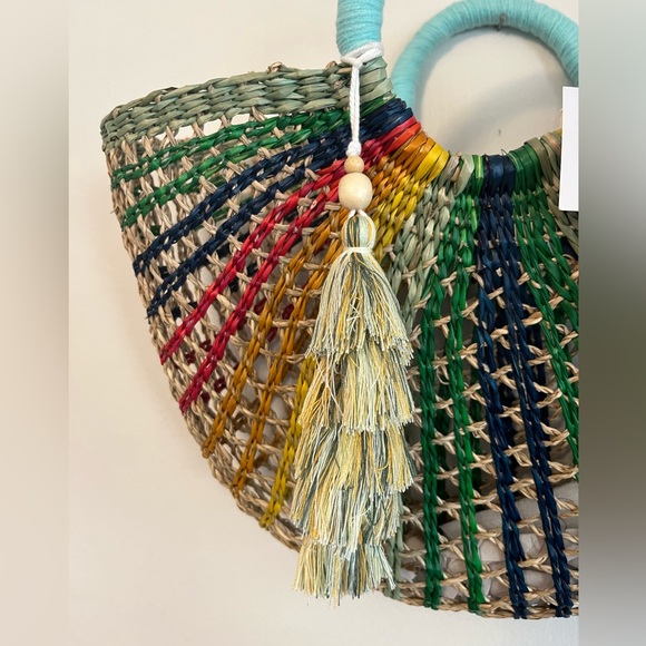 C & C Anthro Natural Straw Tote Bag Rainbow - Picture 2 of 7